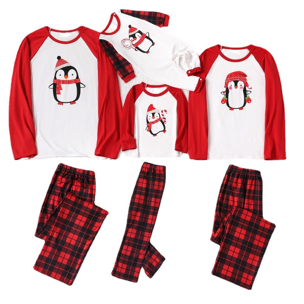Family Matching Checked Penguin Printed Christmas Pajamas