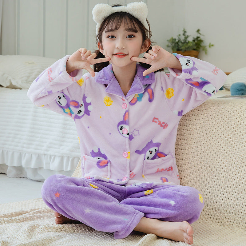 Kid Baby Boy Flannel Loungewear Autumn Winter Pajamas