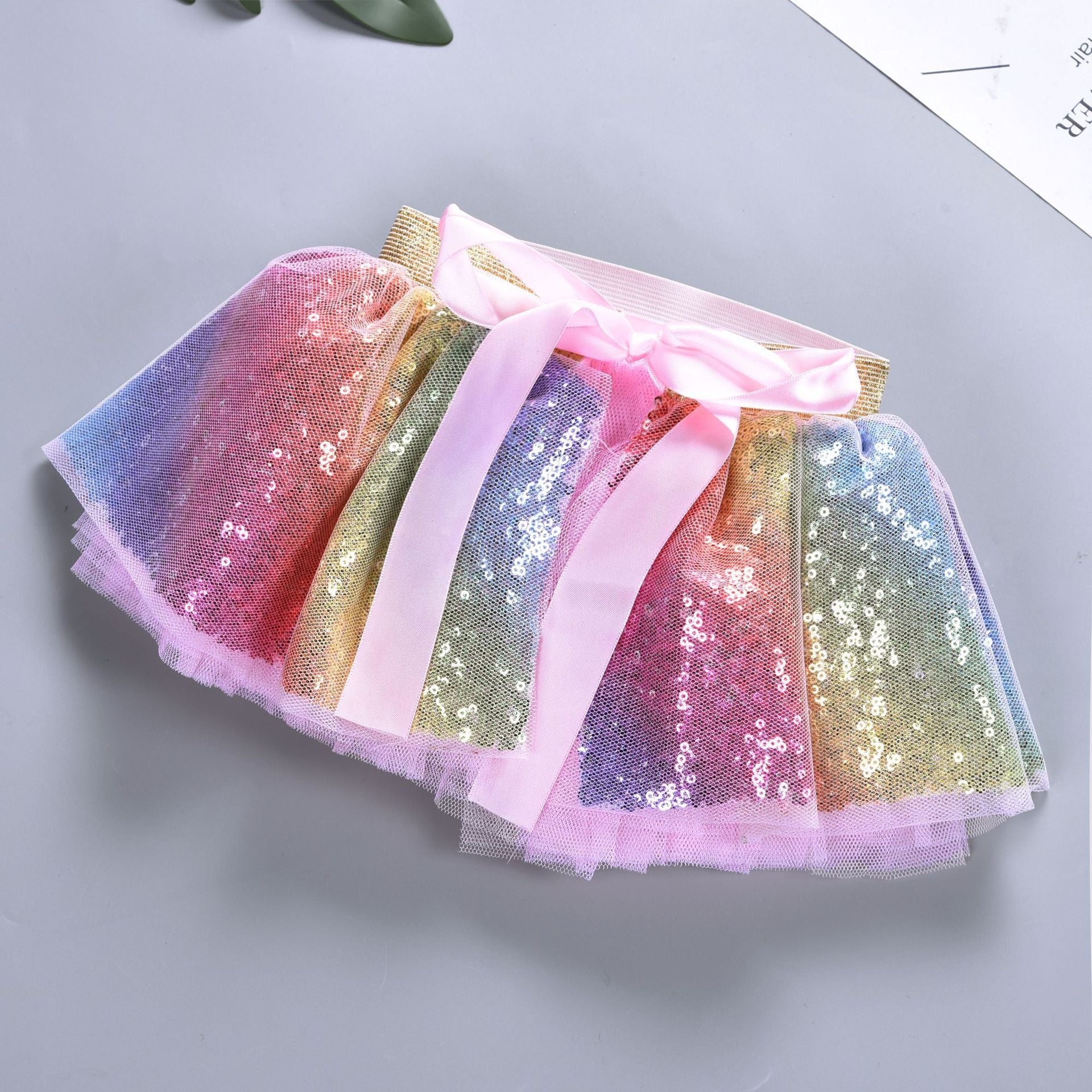 Kid Girls Sequined Fluffy Half-length Gauze Skirts