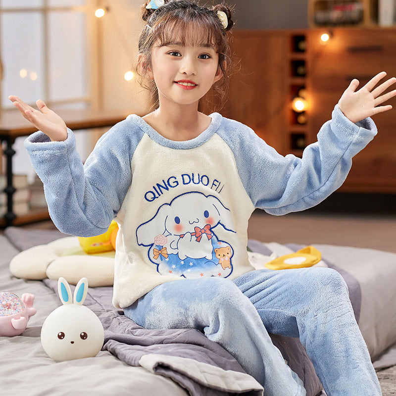 Kid Baby Girls Home Flannel Pajamas Cartoon Velvet Suit