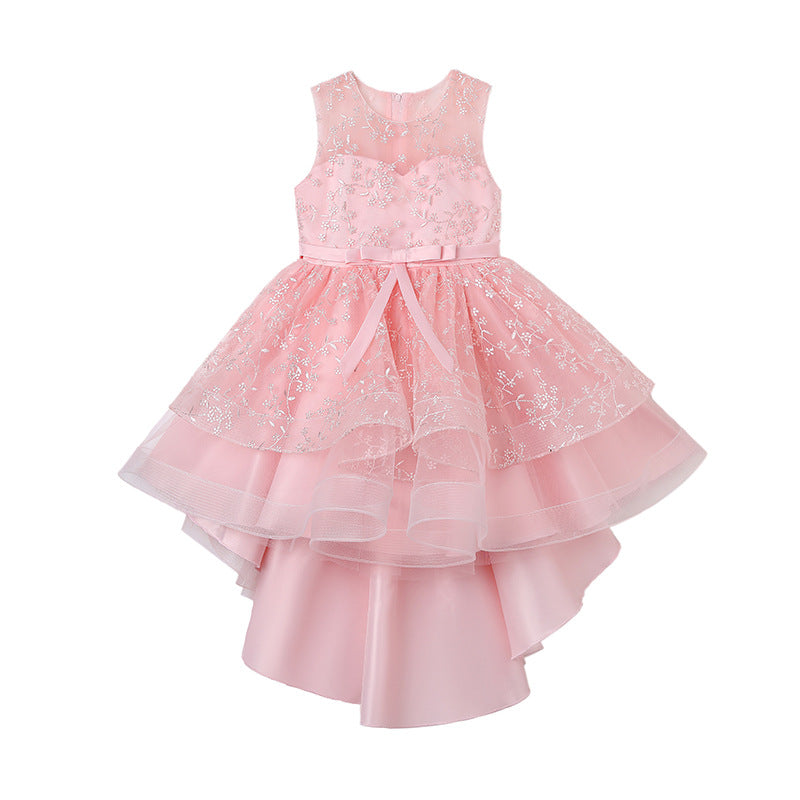 Kid Girl Princess Flower Fluffy Gauze Piano Performance Dresses