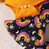 Baby Girls Halloween Print Letter Pumpkin Print Flared 2 Pcs Set