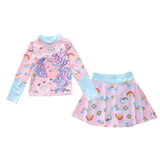 Kid Girl Split Sun Proof Long Sleeved Sports Net Swimsuits