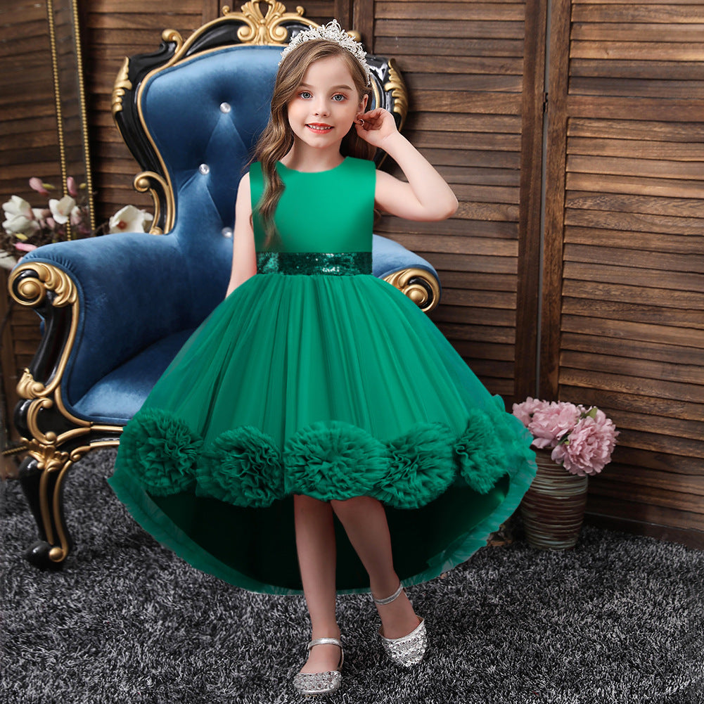Kid Girl Princess Flowers Tails Piano Performance Dresses