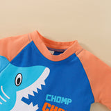 Kid Baby Boy Autumn Winter Blue Cartoon Shark Print 2 Pcs Set