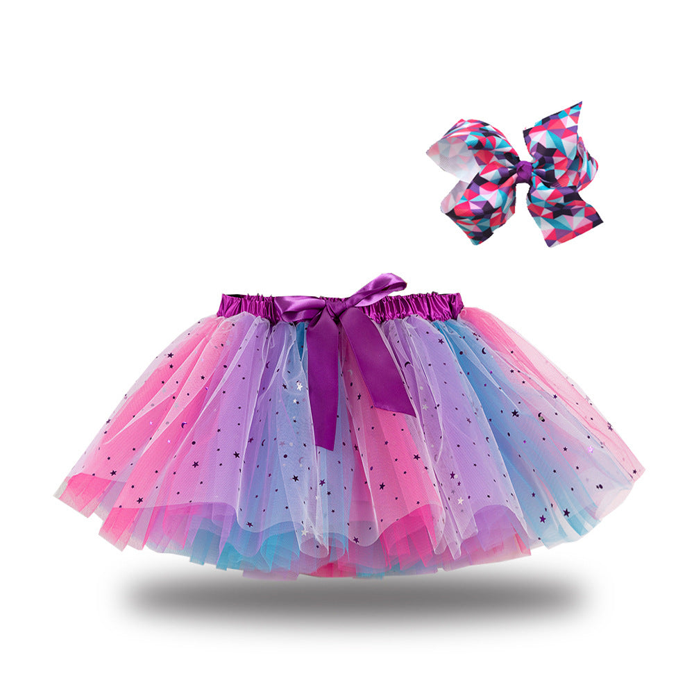 Kid Baby Girls Lining Send Bow Hairpin Fluffy Skirts