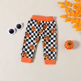 Baby Boy Halloween Checkerboard Pumpkin Suit 2 Pcs Set