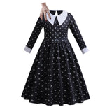 3-13T Girls Movie Wednesday Costume Black Gown Halloween Carnival Party Dresses