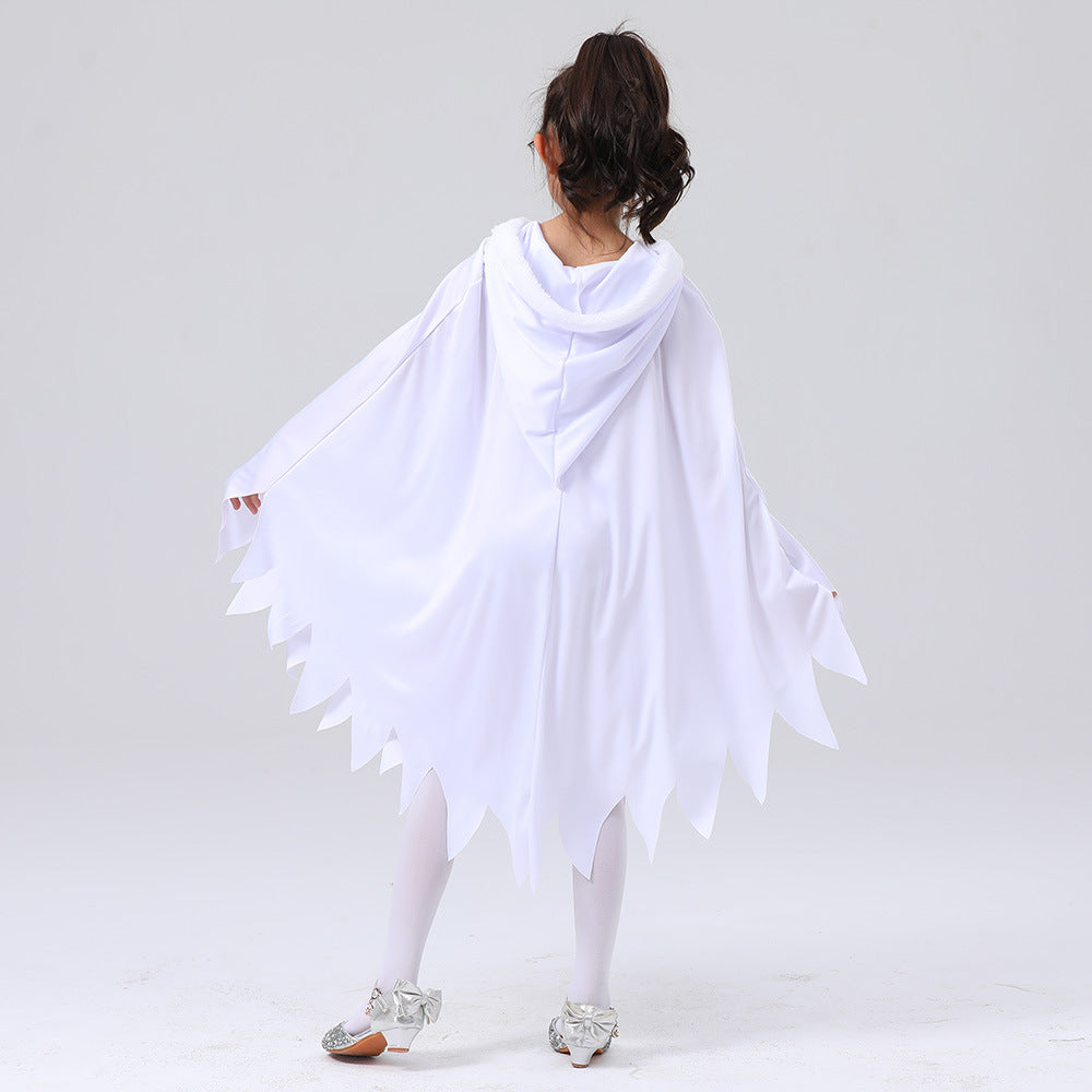 Girl White Ghost Glows Grimace Cloak Halloween Cosplay Party Costume