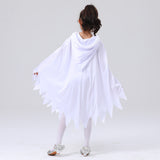 Girl White Ghost Glows Grimace Cloak Halloween Cosplay Party Costume