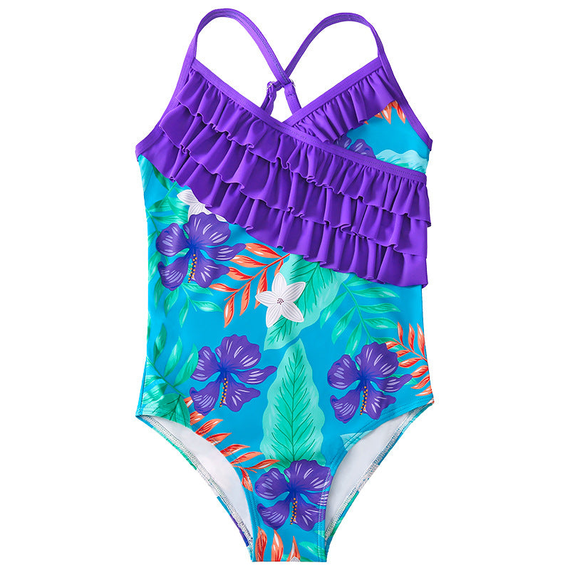 Kid Girls Swimsuit One-piece Flower Print Swimsuit