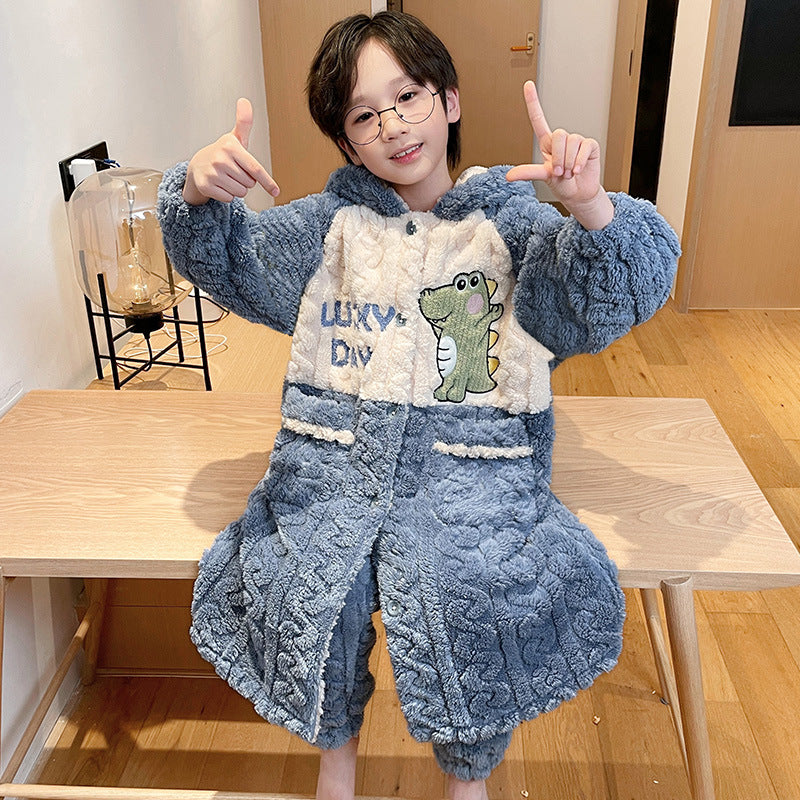 Kid Boy Pajamas Thickened Warm Flannel Coral Fleece Winter Pajamas