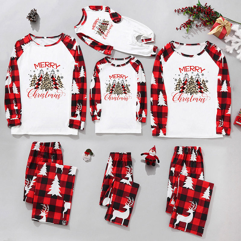 Family Matching Home Christmas Plaid Patchwork Print Pajamas
