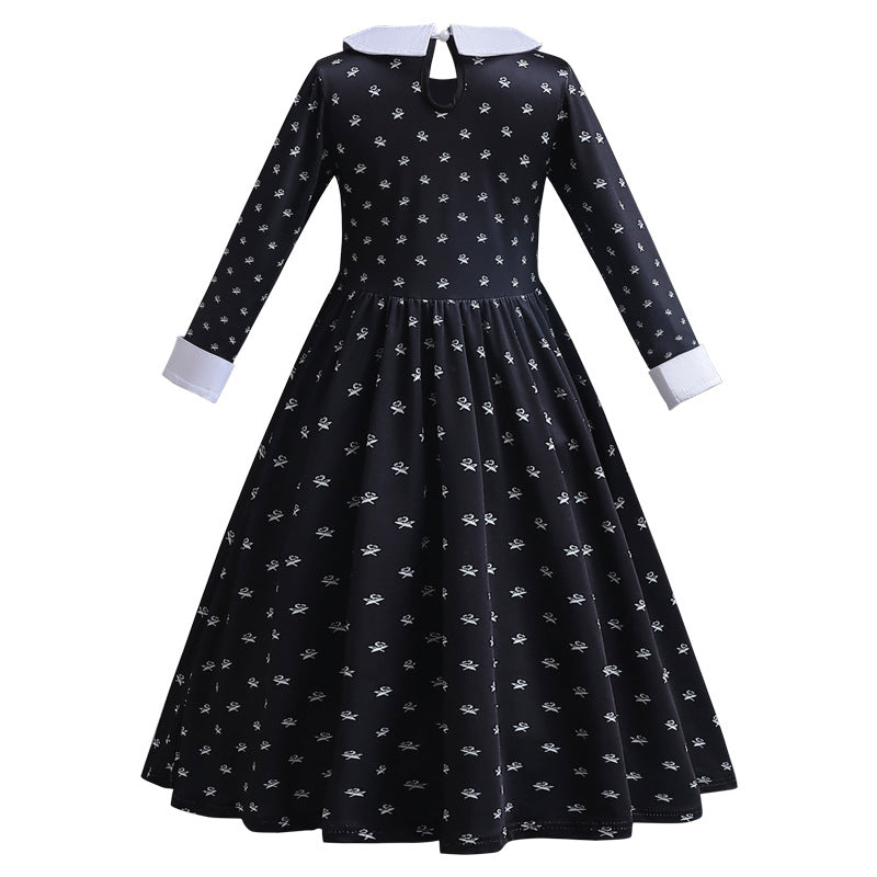 3-13T Girls Movie Wednesday Costume Black Gown Halloween Carnival Party Dresses