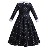 3-13T Girls Movie Wednesday Costume Black Gown Halloween Carnival Party Dresses