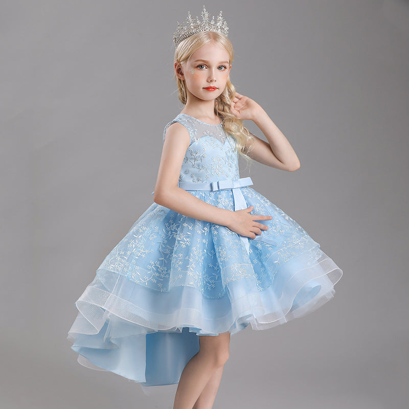 Kid Girl Princess Flower Fluffy Gauze Piano Performance Dresses