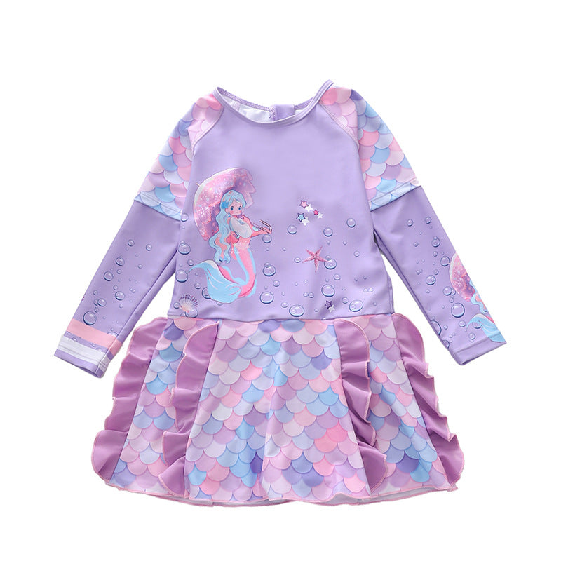 Kid Girl One-piece Long Sleeve Sunscreen Beach Surfing Mermaid Swimsuit
