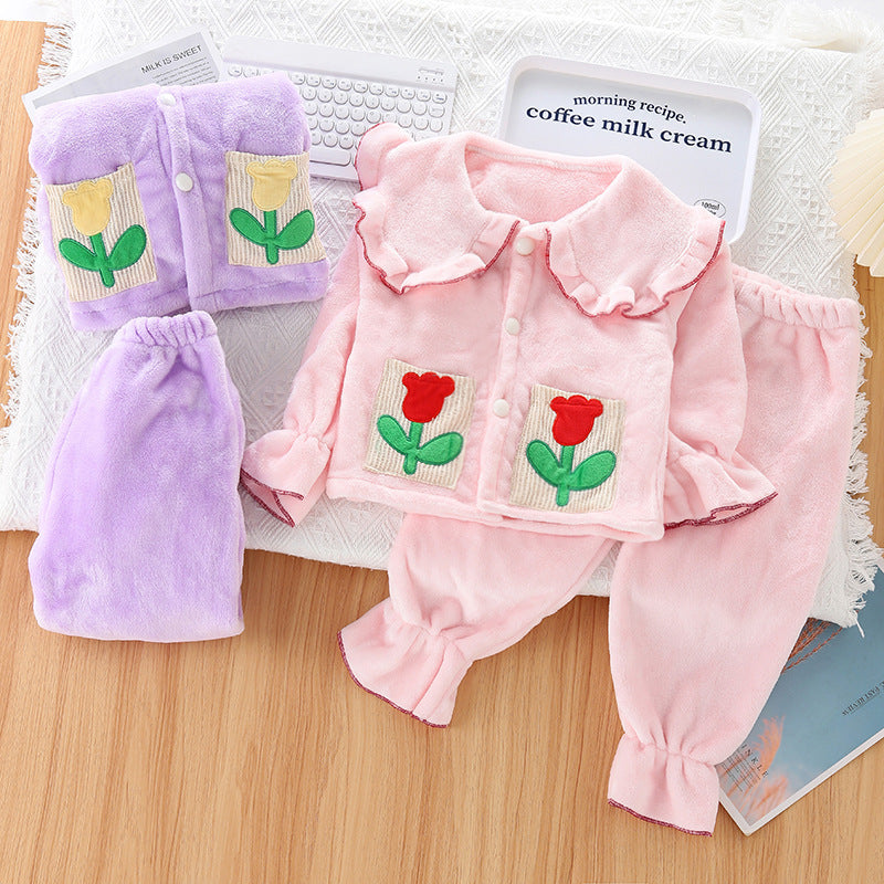 Kid Baby Girl Autumn Winter Loungewear Plush Long-sleeved Pajamas