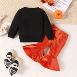 Halloween Pumpkin Letter Long Sleeve Velvet 2 Pcs Set