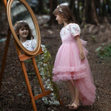 Kid Girl Princess Gauze Flowers Fluffy Short-sleeved Performance Dresses