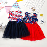 Baby Girl independence Day Bow Stars Striped Printed Tulle Princess Dress