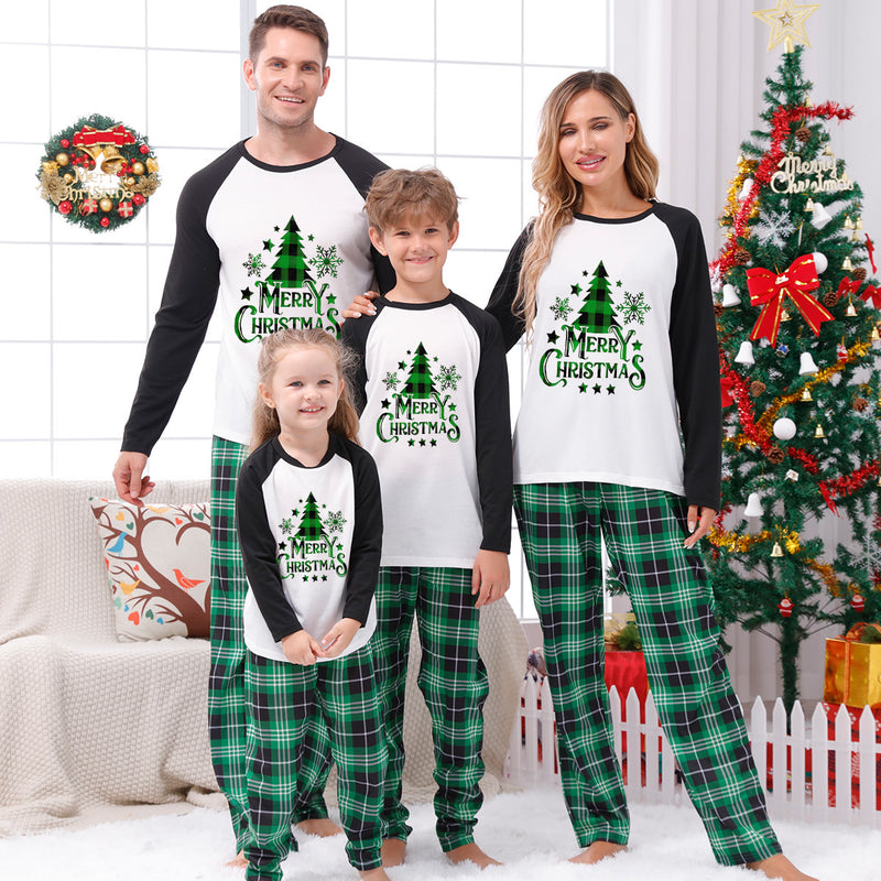 Family Matching Home Suit Christmas Plaid Patchwork Printed Pajamas