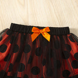 Baby Girls Halloween Pumpkin Print Long Sleeve Mesh Dress