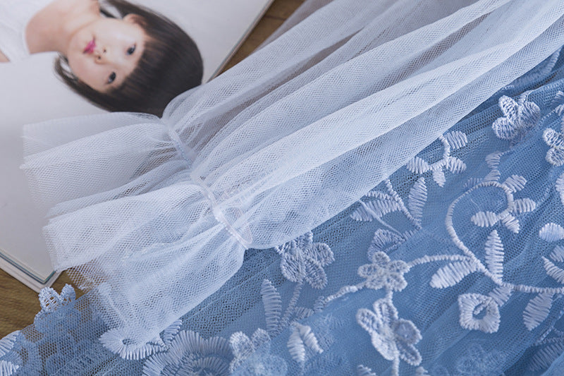 Kid Baby Girl Spring Embroidered Lace Flower Long-sleeved Dresses