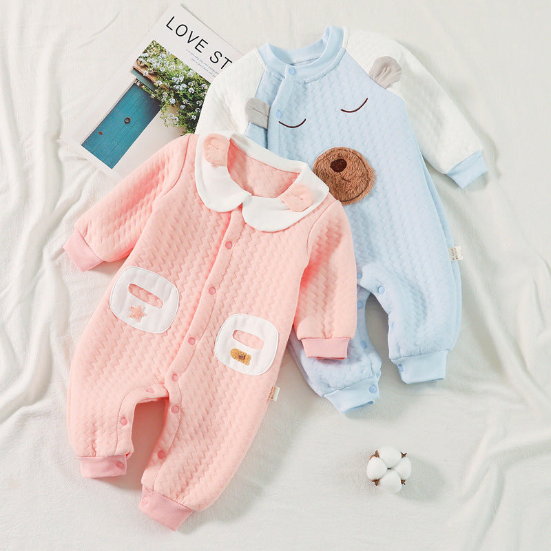 Baby Autumn Winter Cotton Three-layer Warm One-piece Thickened Rompers