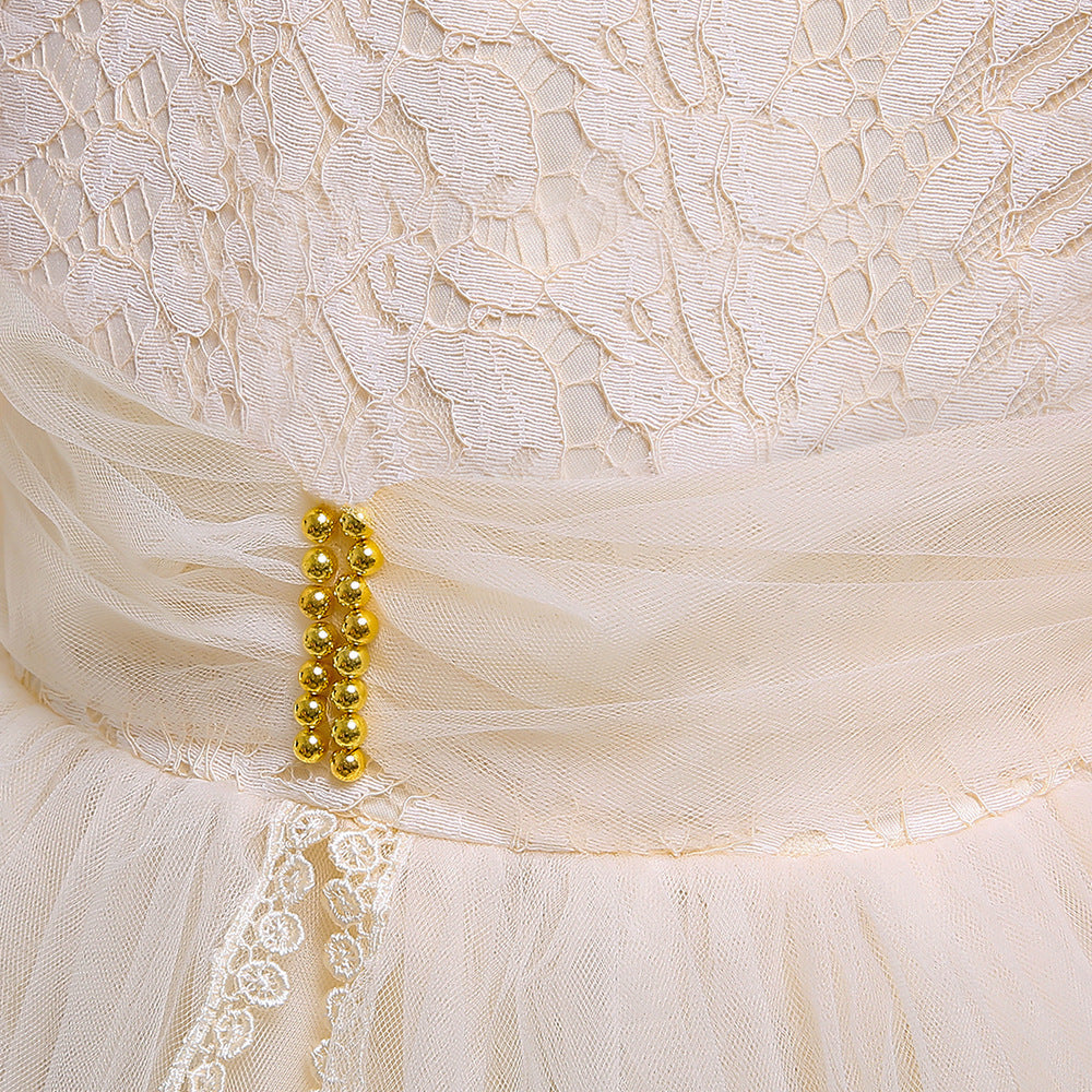 Kid Girl Evening Princess Flower Host Piano Performance Long Sleeve Dresses