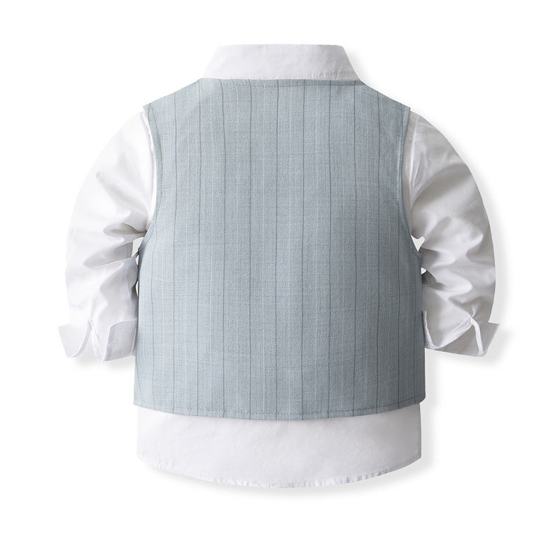 Kid Baby Boy Double-breasted British Performance Suit 4 Pcs Sets