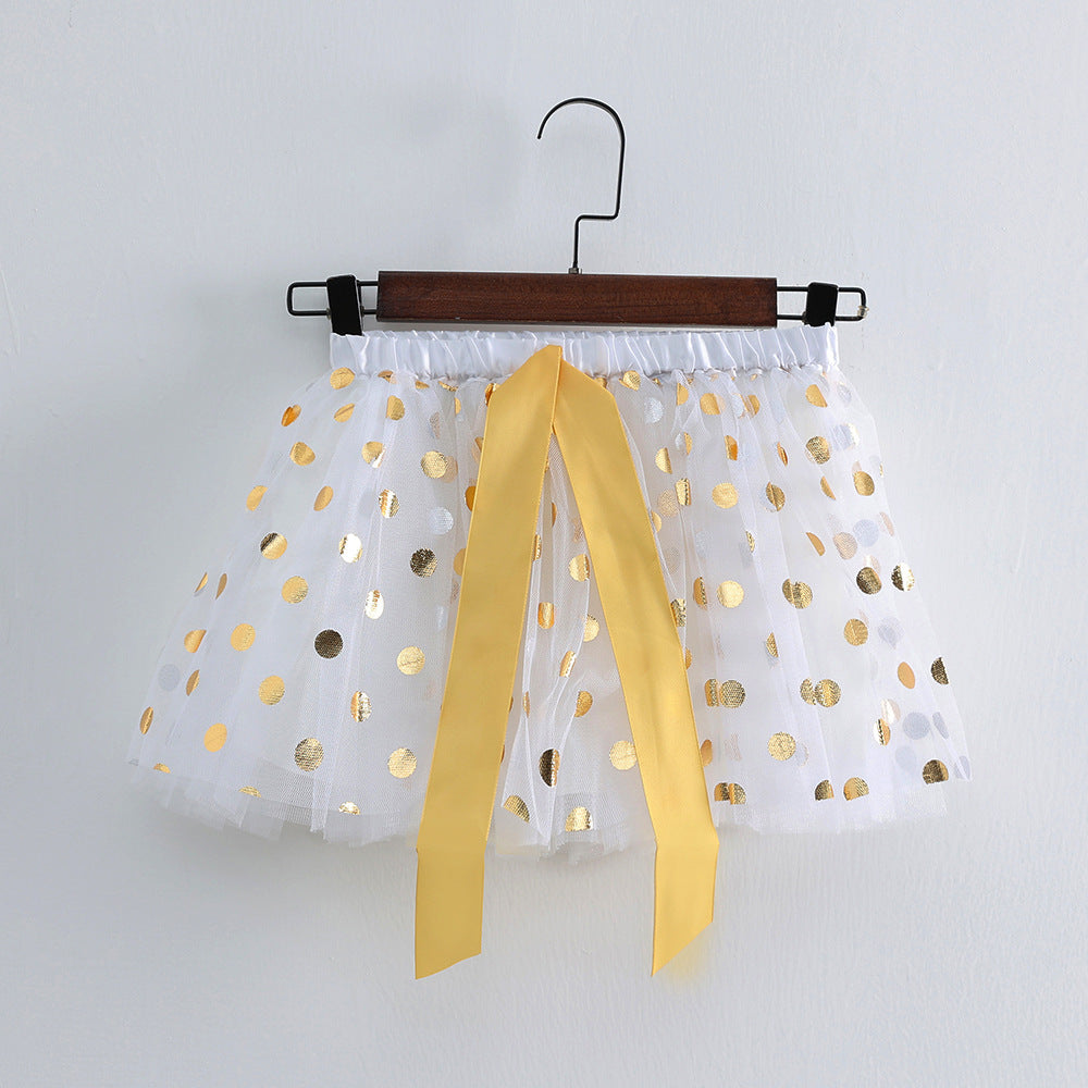 Kid Baby Girl Mesh Dot Gilding Tutu Princess Gauze Skirts