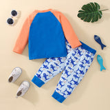 Kid Baby Boy Autumn Winter Blue Cartoon Shark Print 2 Pcs Set