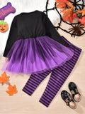 Halloween Kids Baby Girl Ghost Print Mesh Striped 2 Pcs Sets
