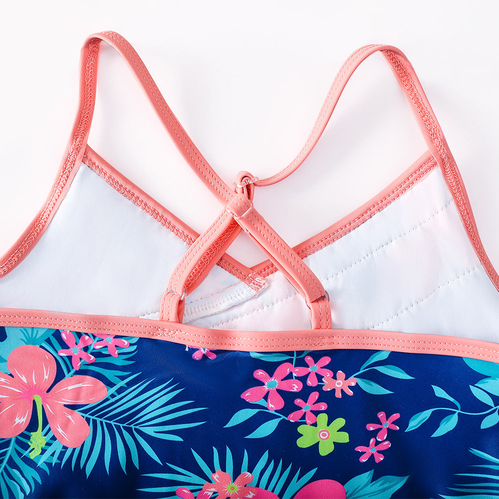 Kid Girls Swimsuit One-piece Flower Print Swimsuit