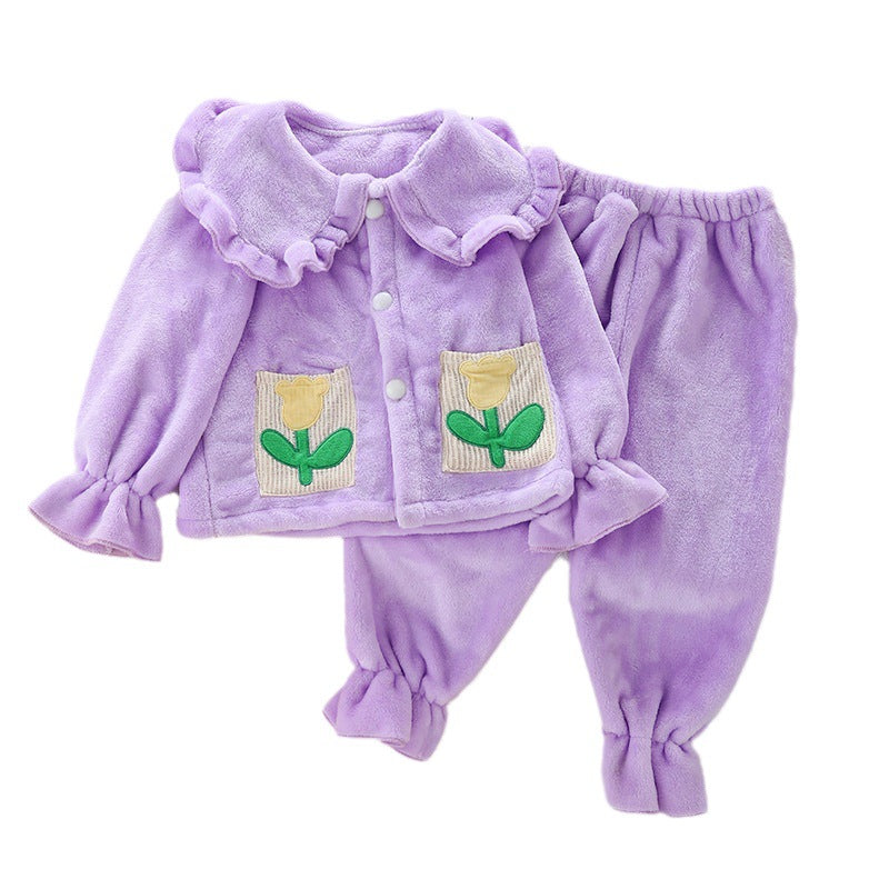 Kid Baby Girl Autumn Winter Loungewear Plush Long-sleeved Pajamas