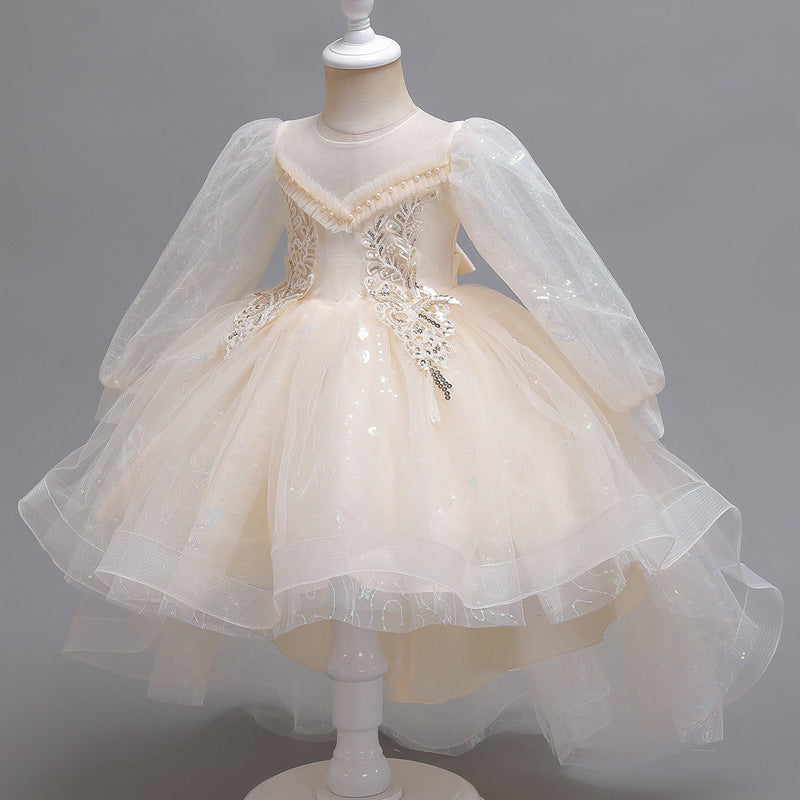 Kid Girl Piano Fluffy Yarn Flower Wedding Dresses