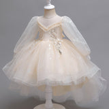 Kid Girl Piano Fluffy Yarn Flower Wedding Dresses