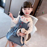 Kid Baby Girls Cherry Cowboy Suspenders Casual 2 Pcs Sets