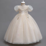 Kid Girls Flower Puffy Wedding Piano Performance Dresses
