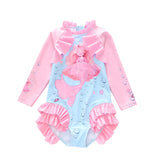 Kid Girl One Piece Long Sleeved Mermaid Ruffle Swimsuit