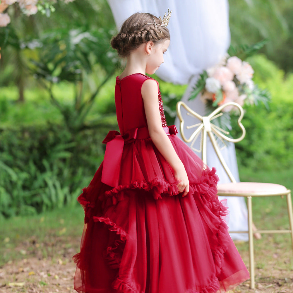 Kid Christmas Girl Princess Sleeveless Glitter Flower Birthday Fluffy Dresses