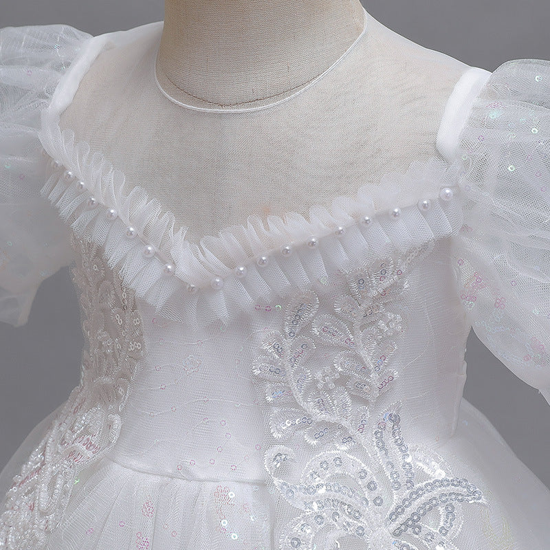 Kid Girls Flower Puffy Wedding Piano Performance Dresses