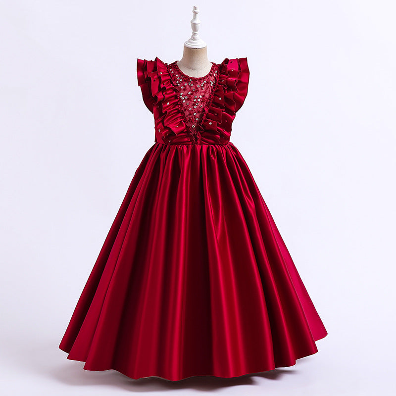 Kid Girl Beaded Halloween Piano Host Performing Evening Gown Dresses