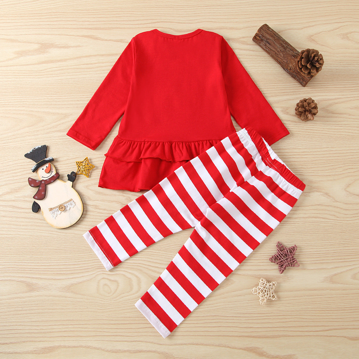 Kid Baby Girls Red Long Sleeved Christmas Striped 2 Pcs Sets