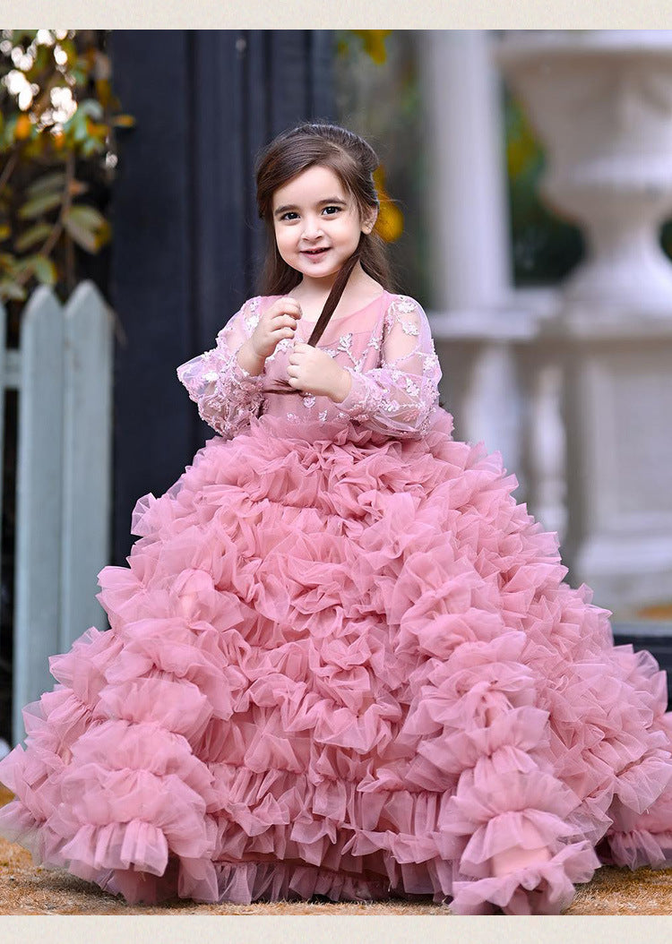 Kid Baby Girls Catwalk Princess Flower Appliqué Cake Dresses
