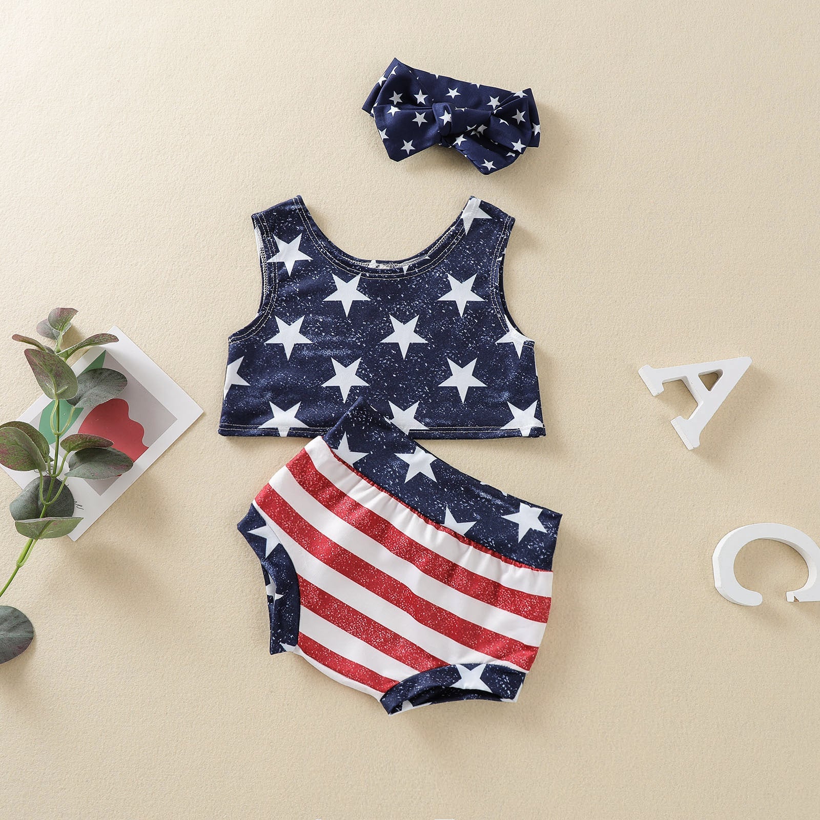 Baby Girl 4th of July American Independence Day Tank Striped Shorts Set