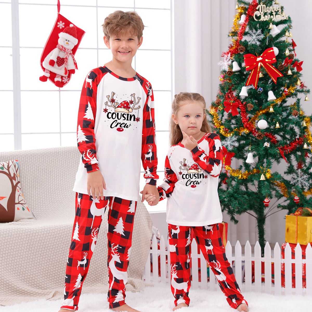 Family Matching Home Suit Christmas Plaid Patchwork Printed Pajamas