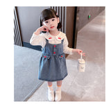 Kid Baby Girls Cherry Cowboy Suspenders Casual 2 Pcs Sets