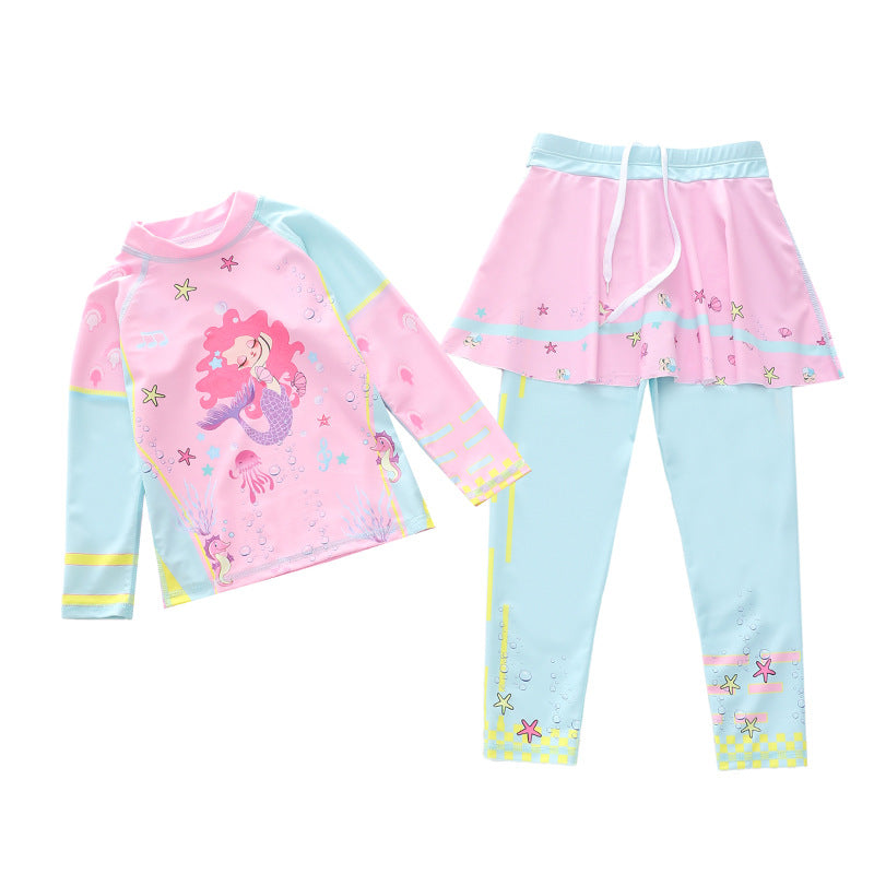 Kid Girl Split Long Sleeved Beach Sun Proof Swimsuit